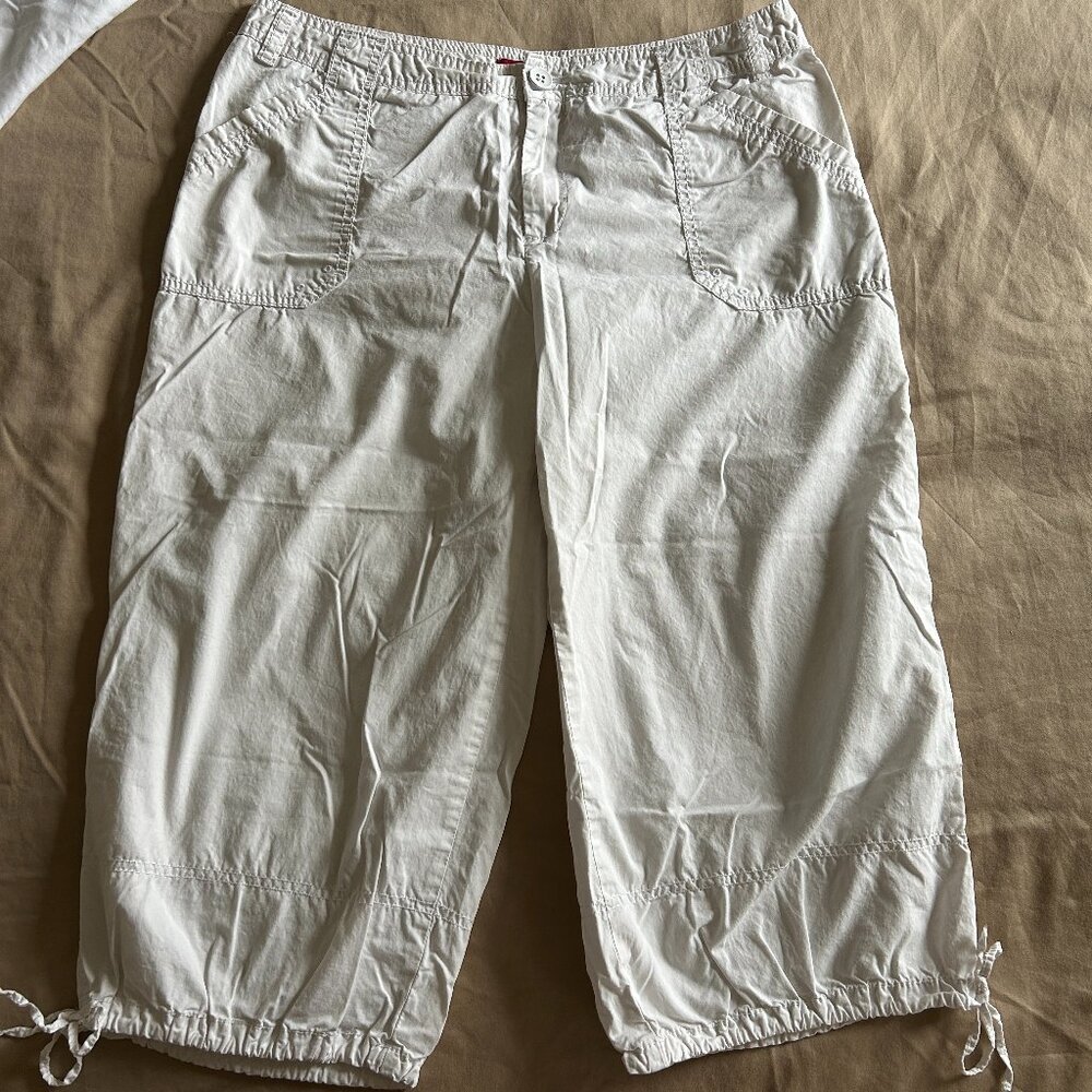 Merona 100% Cotton White Ladies Capri Cropped Pants Three Quarter Lengths Jams